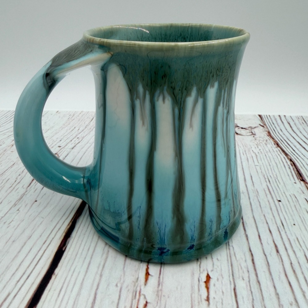 Vintage 1998 Edgecomb Potters Maine Drip Glaze Studio Art Pottery Mug Turquoise